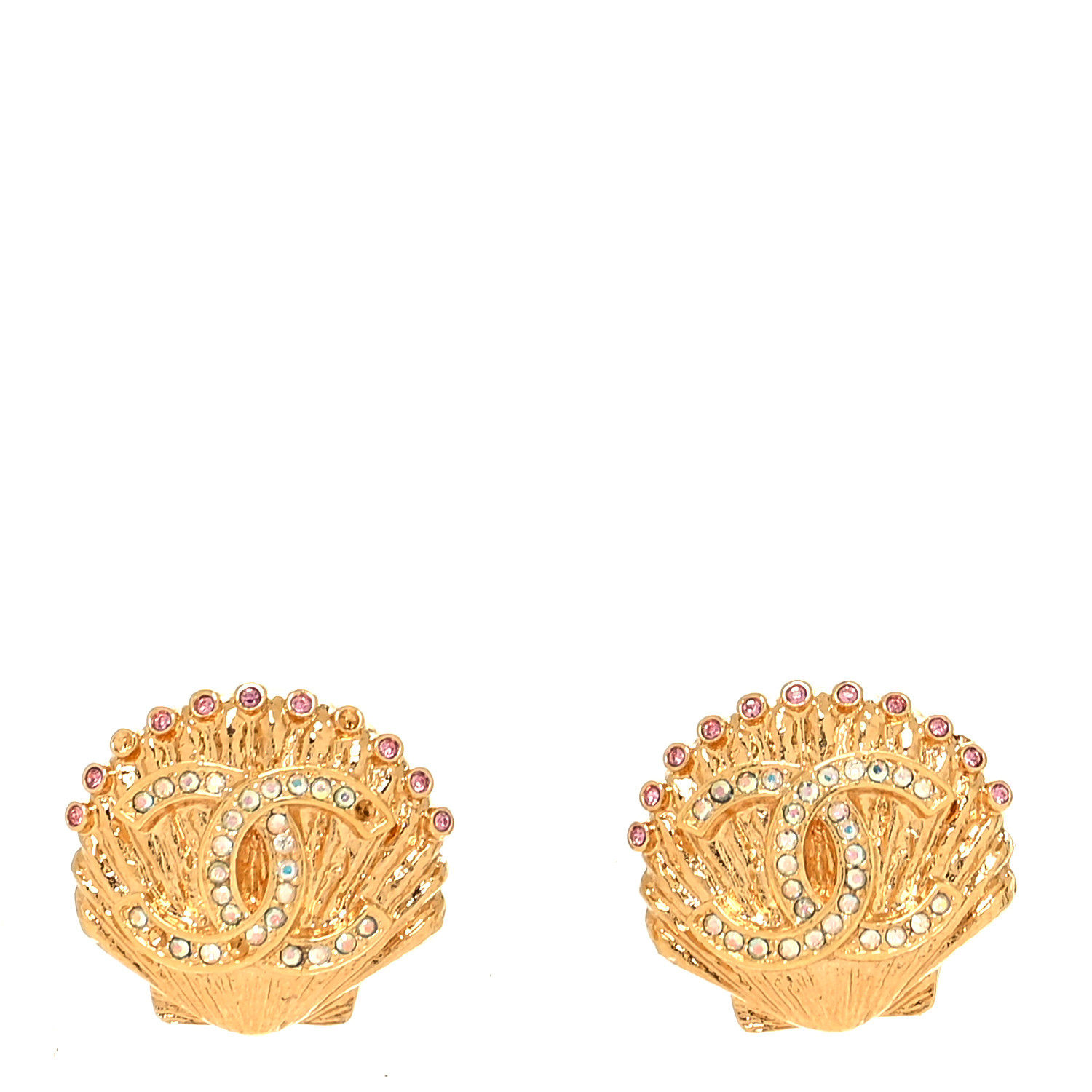 Crystal CC Shell Earrings Gold | FASHIONPHILE (US)