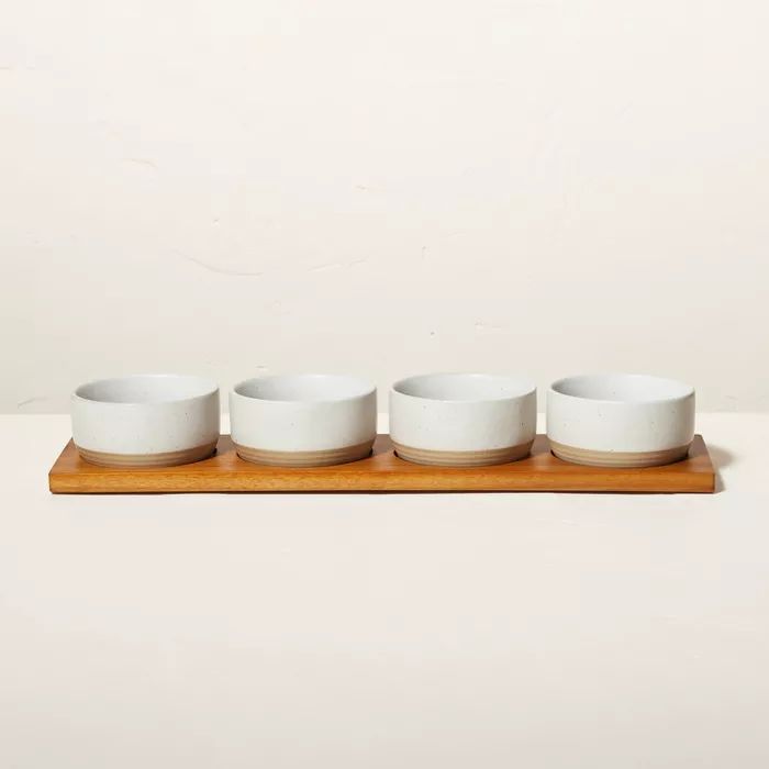 Wood Paddle with 4 Speckled Stoneware Bowls - Hearth & Hand™ with Magnolia | Target