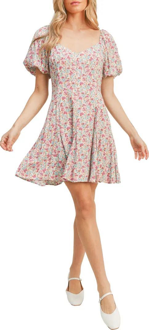 Floral Sweetheart Neck Puff Sleeve Minidress | Nordstrom Rack