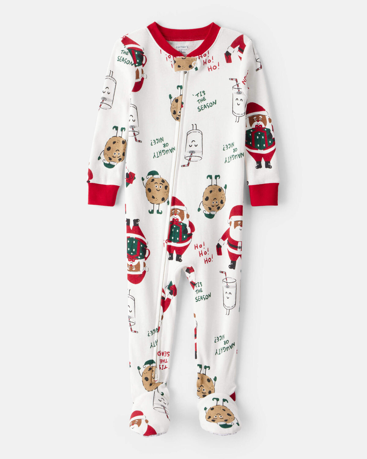 Baby Brown Santa Milk & Cookies 100% Cotton Long-Sleeve Snug Fit 1-Piece Pajamas - White | Carter's Inc