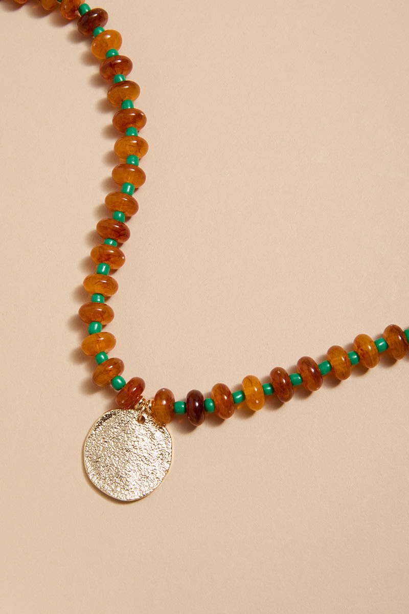 Sara Beaded Coin Pendant Necklace | Francesca's