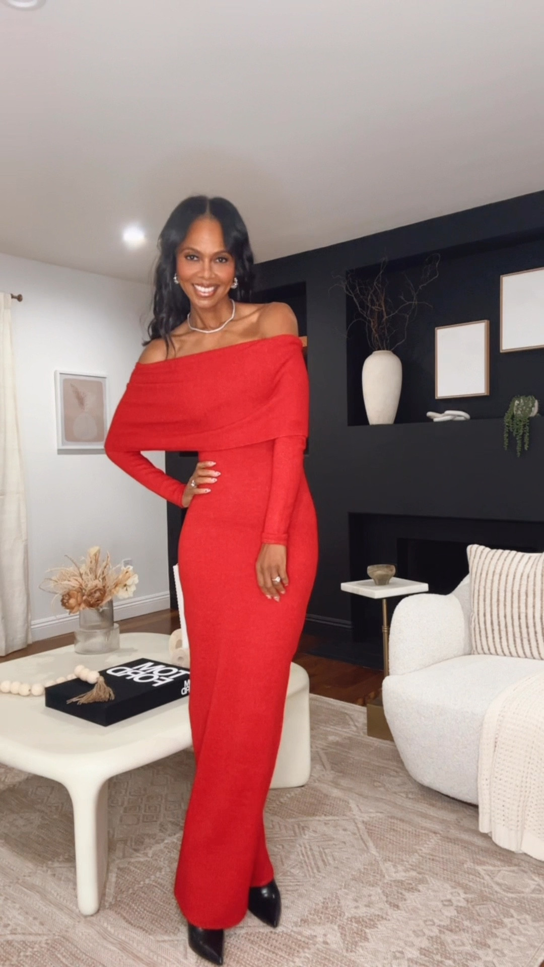 Knit sweater dresses. Off the shoulder dresses. Winter outfit inspo 🖤🩶❤️

#LTKParties #LTKOver40 #LTKStyleTip