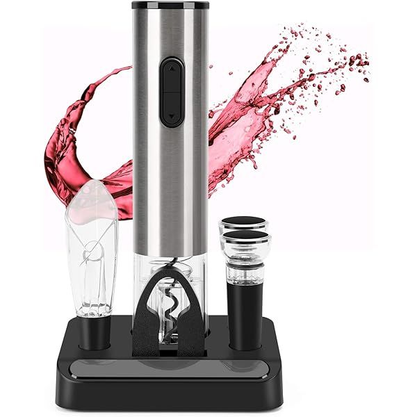 EZBASICS Electric Wine Bottle Opener kit Rechargeable Automatic Corkscrew contains Foil Cutter Vacuu | Amazon (US)