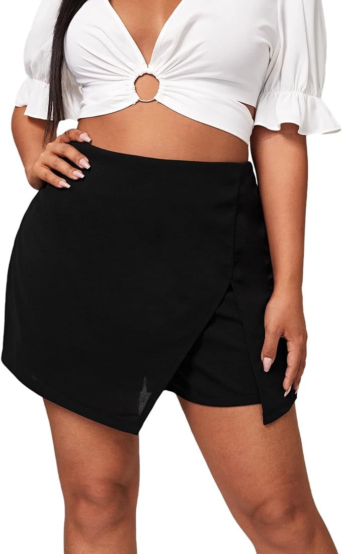 Floerns Women's Plus Size Asymmetrical Skorts High Waisted Skirts Shorts | Amazon (US)