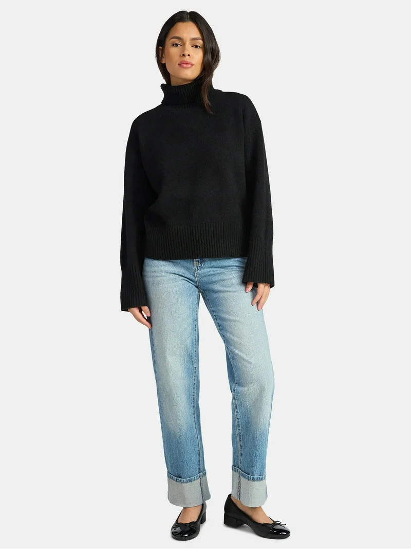 Time and Tru Women's Chunky Turtleneck Pullover Sweater with Long Sleeves, Mid-weight, Sizes XS-X... | Walmart (US)