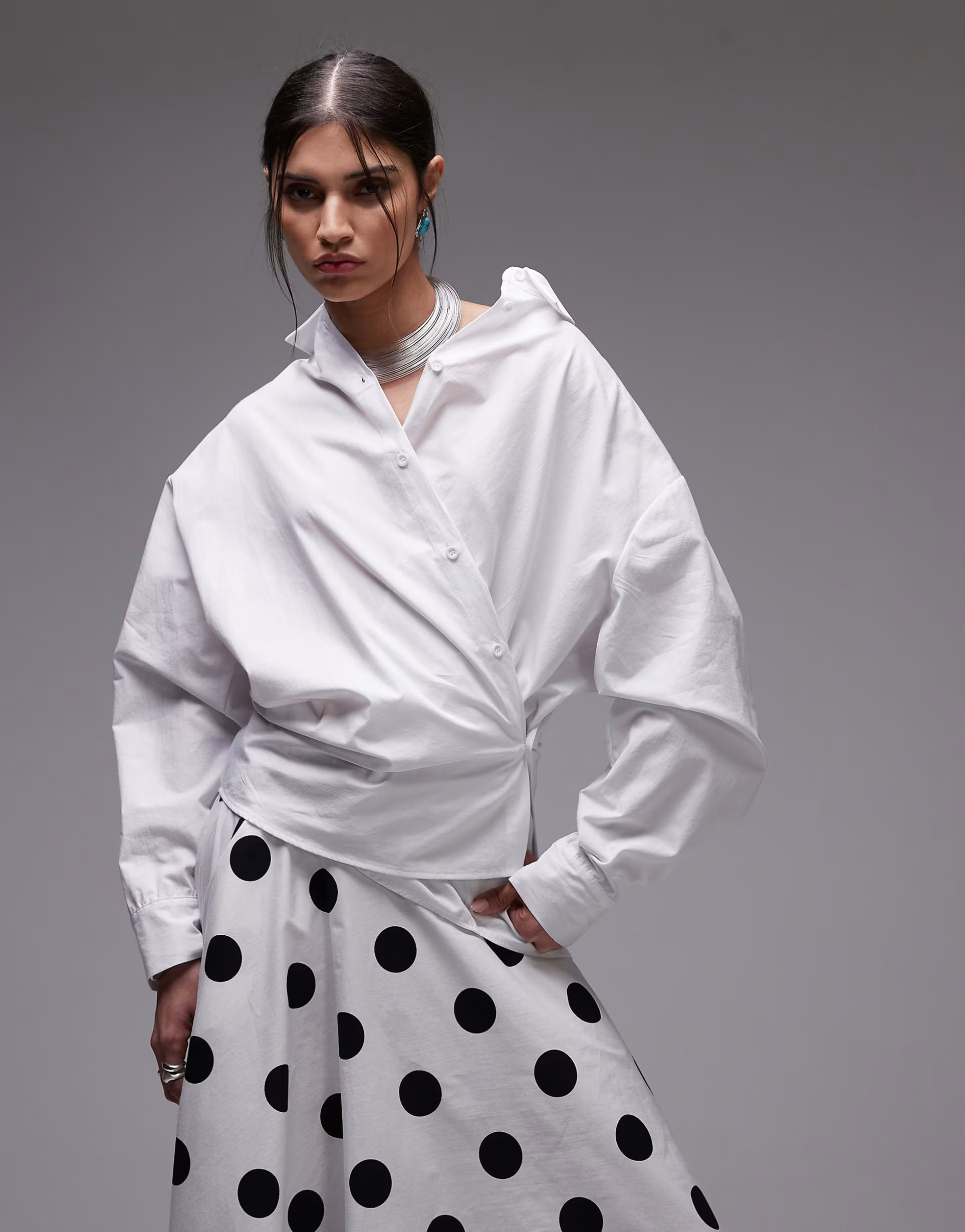 ASOS DESIGN poplin cinch detail wrap shirt in white | ASOS (Global)