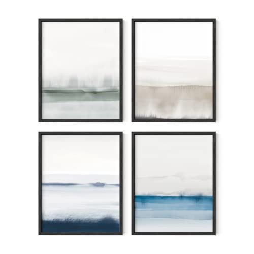 HAUS AND HUES Landscape Painting Set of 4 - Abstract Nature Posters, Blue Artwork, Serene Pictures, Multi Watercolor Wall Art (Unframed, 16x20) | Amazon (US)