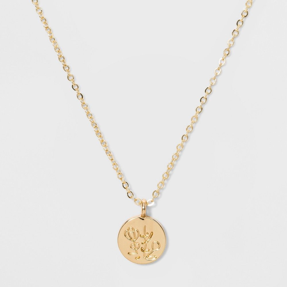 Mini Disc with Embossed Floral Pendant Necklace - Wild Fable Gold, Women's | Target