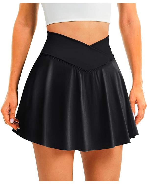 DLOODA Womens Tennis Skirt with Pockets Shorts Crossover High Waisted Athletic Skorts Skirts for ... | Amazon (US)