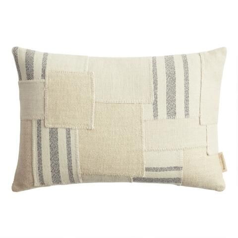Gray and Ivory Patchwork Lumbar Pillow | World Market