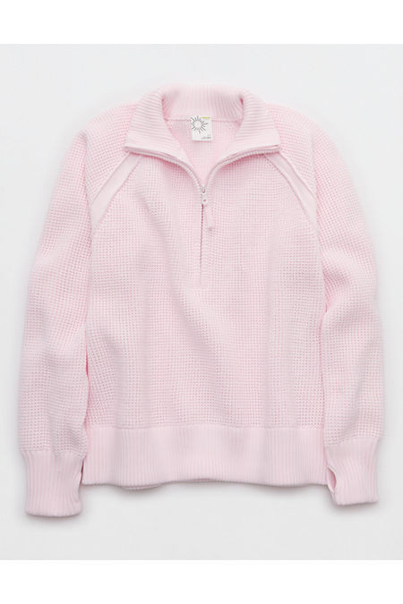 OFFLINE By Aerie Cool Down Quarter Zip Waffle Sweater Women's Pink Petal XXS | Aerie