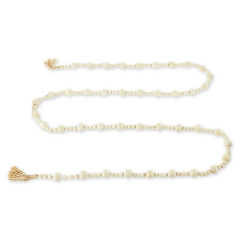 Natural Decorative 14mm and 25mm Wood Bead Garland, 9 ft, by Holiday Time | Walmart (US)