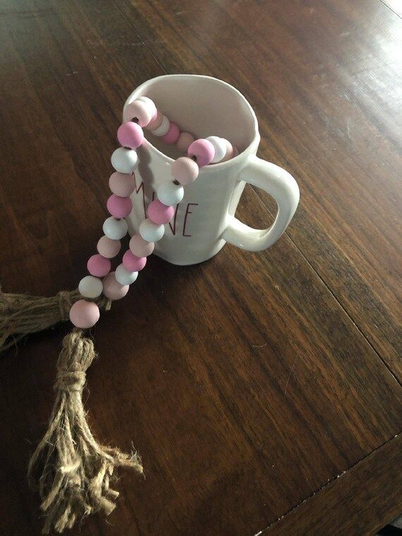 Valentines Day Pink and white  wooden Beaded Garland Rae Runn | Etsy | Etsy (US)