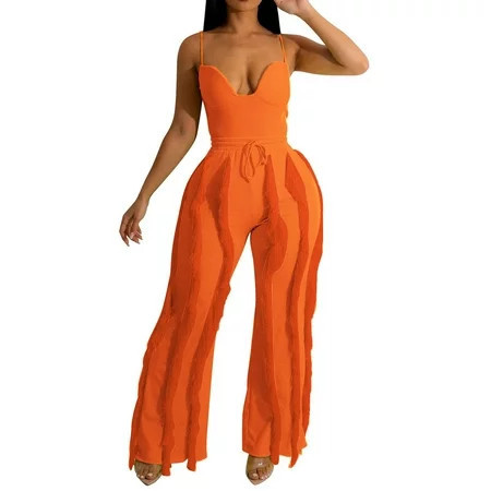 Outfits for Women 2 Piece Sets Two Piece Sets for Women Spring Clothing Set Female Round Neck Sleeveless Tops Pants Sets Long Pant Style S_397 Women s Tracksuits Orange XL | Walmart (US)