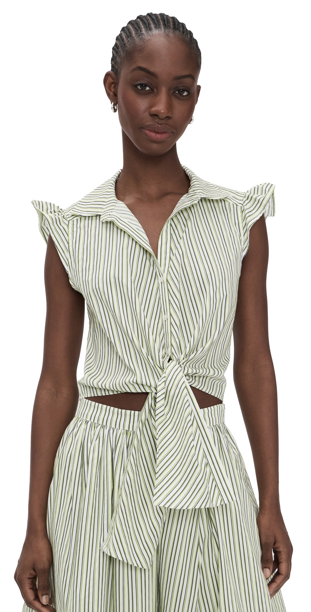Cinq à Sept Sophie Stripe Flutter Sleeve Marianna Top Ivory/Lime XXS | Shopbop