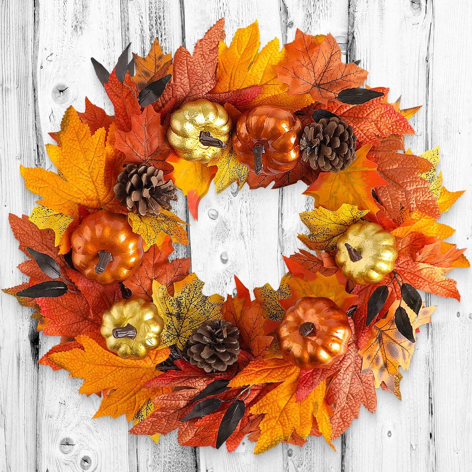 Amazon.com: Benjia Fall Wreaths for Front Door, 18 Inch Autumn Pumpkin Harvest Thanksgiving Wreat... | Amazon (US)