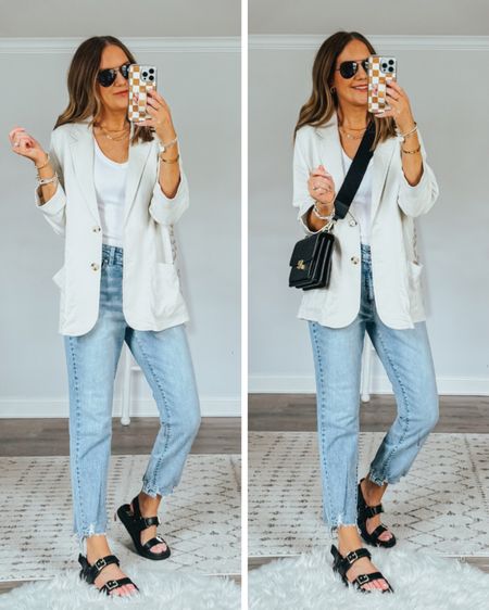 👏🏼Walmart. Does. It. Again. These $15 jeans are amazing and this linen blazer is a must have closet staple. I’m jumping on the 90s style bandwagon with these comfy $25 dad sandals and guys I’m here for it. for reference, I’m 5’7” and  about 135lbs and I’m wearing a size medium in the top and blazer and a size 4 in the jeans (size down)


Spring outfit idea, Walmart outfit, affordable fashion, style over 40, over 40 fashion, inclusive fashion, business casual outfit, Walmart shopping, chunky sandals, what to wear this spring, neutral aesthetic, y2k fashion 

#LTKstyletip #LTKsalealert #LTKfindsunder50