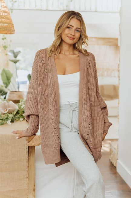 Bella Open Knit Mocha Cardigan | Magnolia Boutique