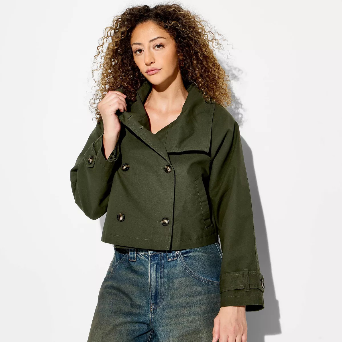 Women's Funnel Neck Cropped Trench Coat - Wild Fable\u2122 Green M | Target