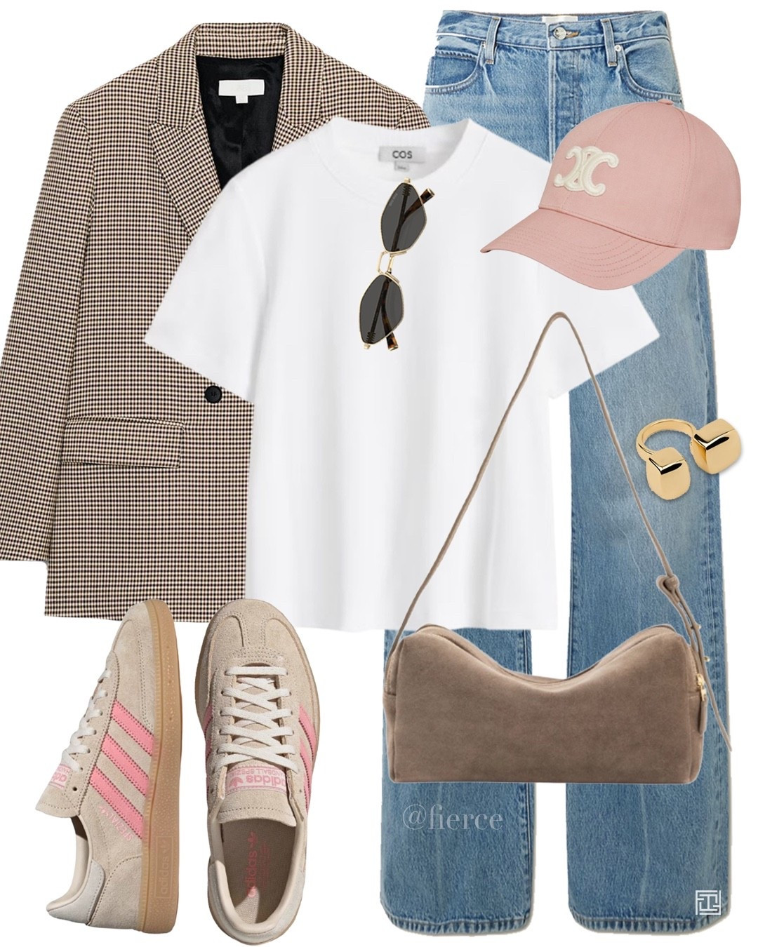 Check blazer white tshirt blue jeans adidas handball spezial taupe suede bag casual chic weekend  outfit 

#LTKeurope #LTKspring #LTKuk