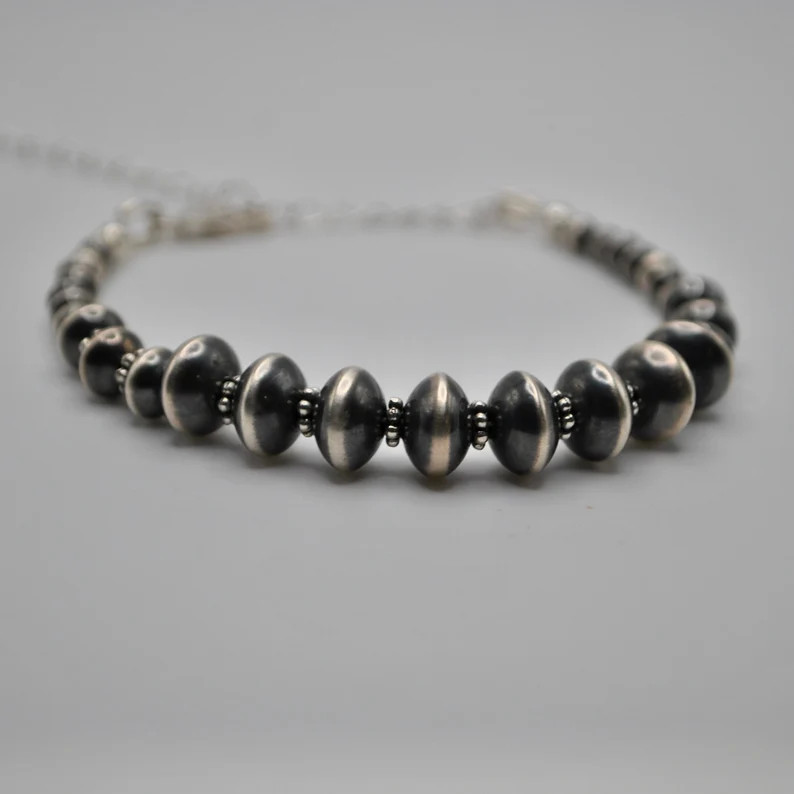 Navajo Pearl Saucer Beaded Bracelet, Oxidized Sterling Silver Bracelet, Beautiful Navajo Jewelry ... | Etsy (US)