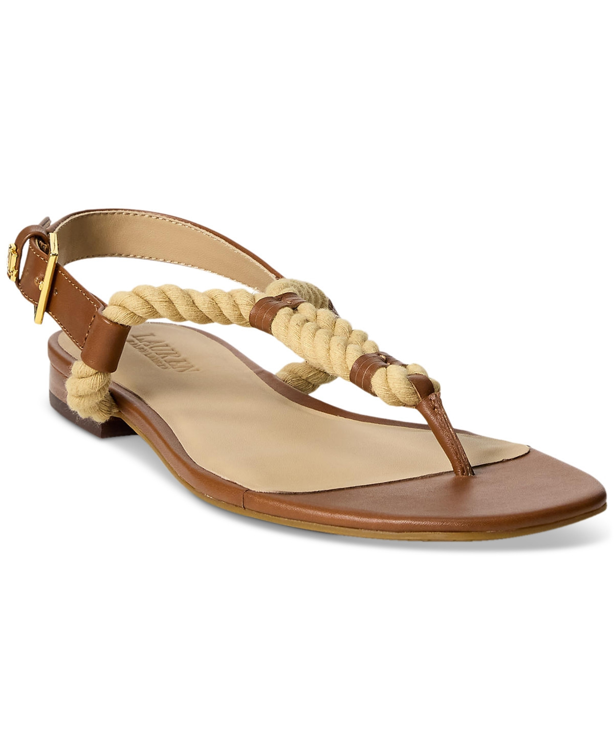 Lauren Ralph Lauren Women's Everly Thong Flat Sandals - Lauren Tan, Natural | Macy's