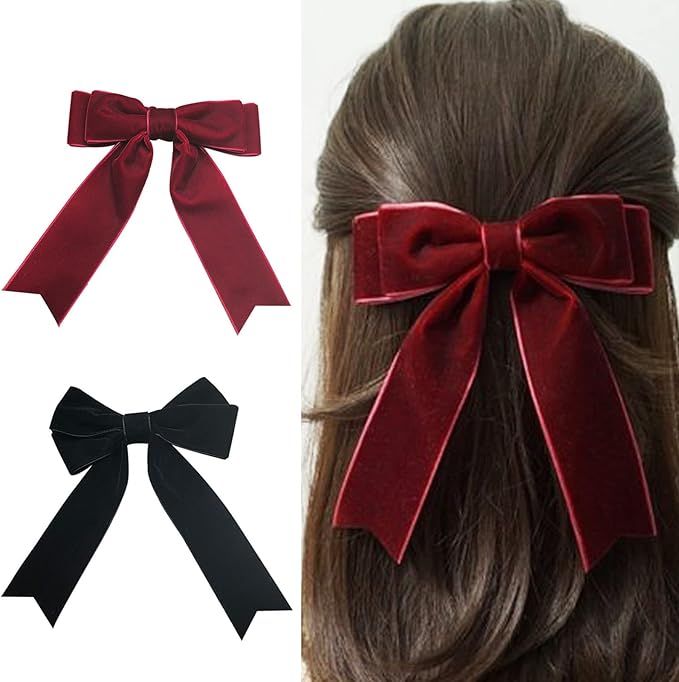LZZEM 2Pcs Bow Hair Clip for Girls Velvet Hair Bow with Long Ribbon Large Satin Ribbon Bow Hairpi... | Amazon (UK)