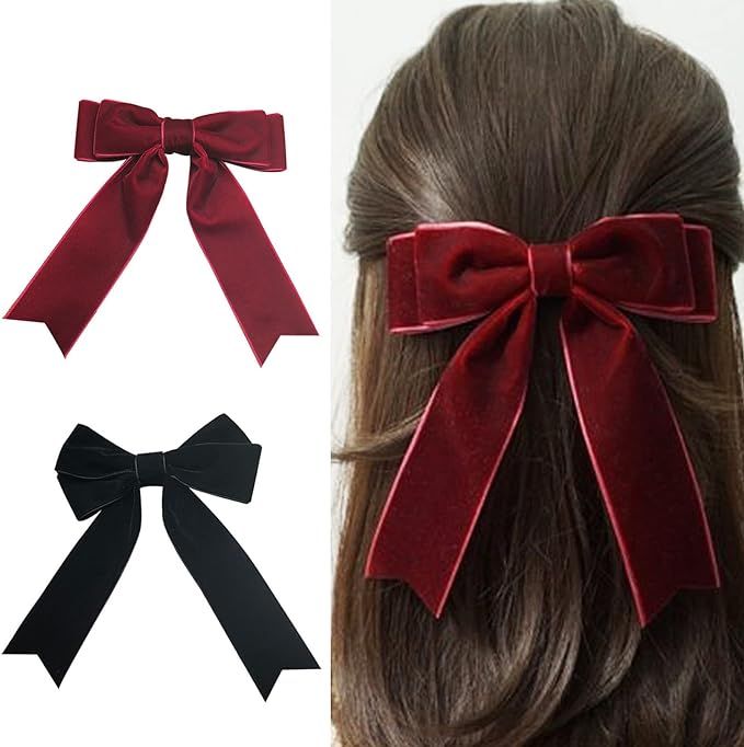 LZZEM 2Pcs Bow Hair Clip for Girls Velvet Hair Bow with Long Ribbon Large Satin Ribbon Bow Hairpi... | Amazon (UK)