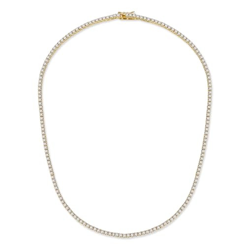 Gemsme 18K White/Yellow Gold Plated 2.0mm Round Cubic Zirconia Classic Tennis Necklace For Women ... | Amazon (US)