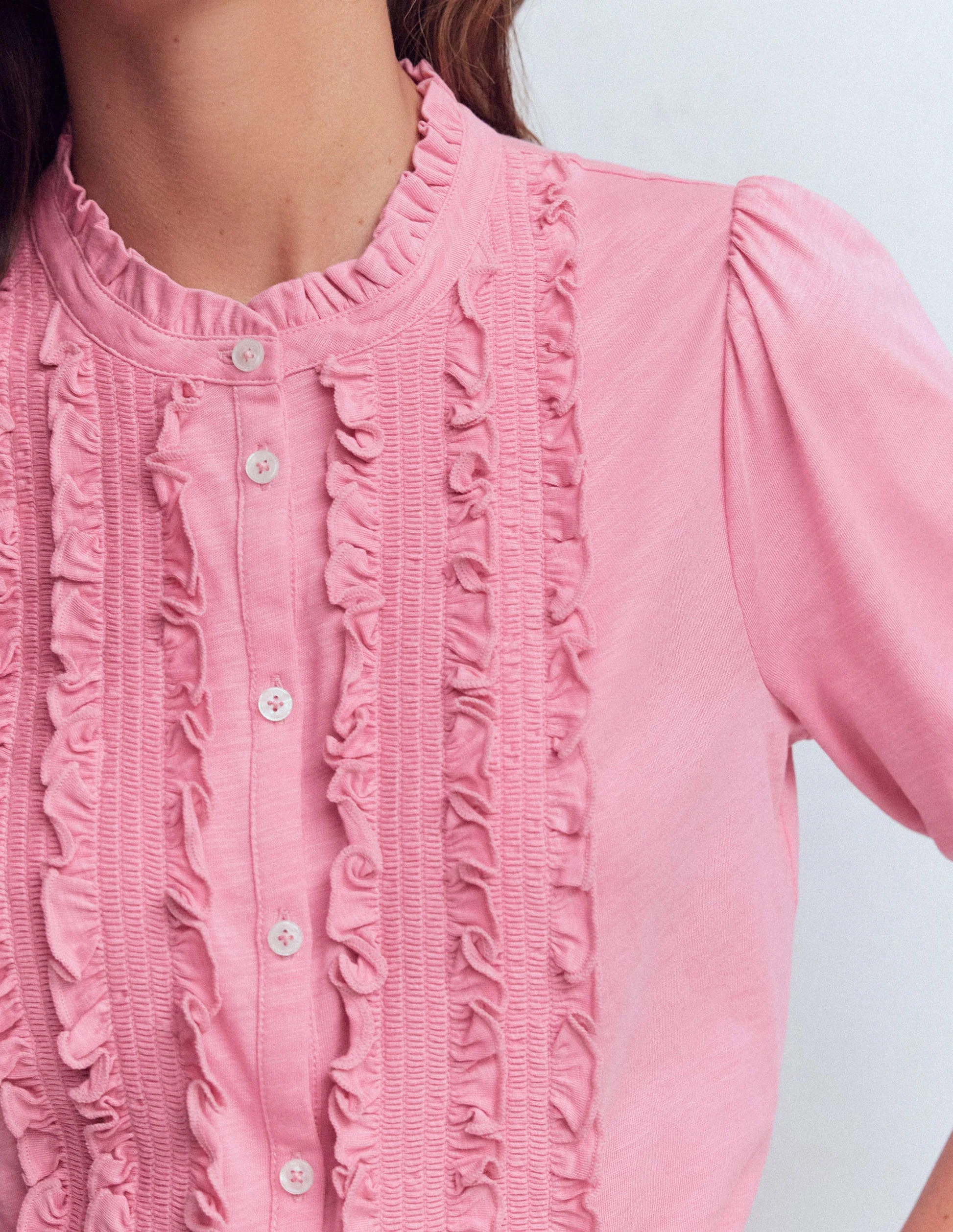 Eda Ruffle Front Shirt-Formica Pink | Boden (US)