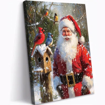 Large Abiella – Santa Claus Winter Scene Picture Prints, Cardinals & Birdhouse Canvas Prints Painting, Holiday Wall Artwork for Home Decor, Ready To H | Wayfair North America