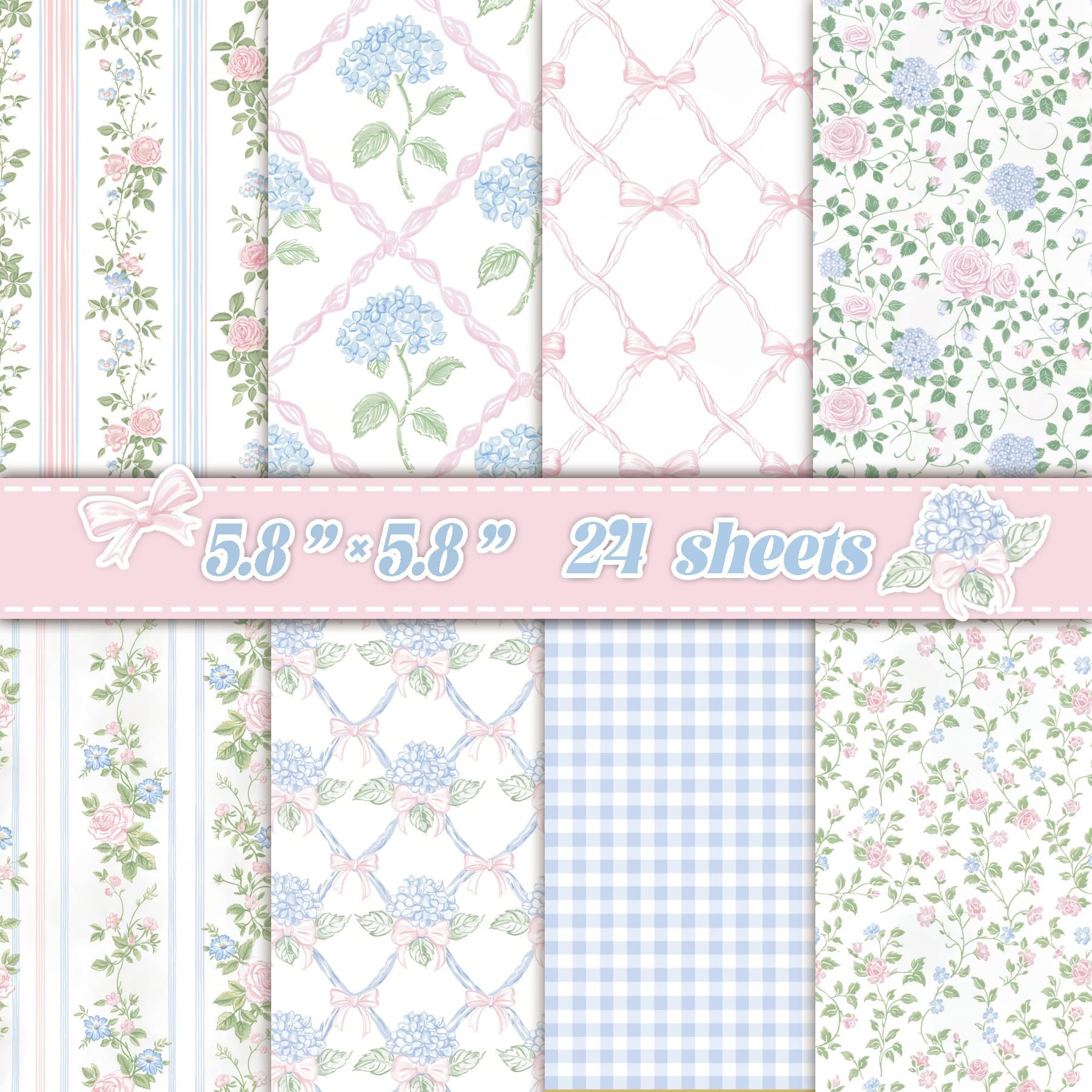 24 Sheets Scrapbook Paper - Soft Vintage Floral Cardstock Paper | Pastel Pink Hydrangea Rose Patt... | Amazon (US)