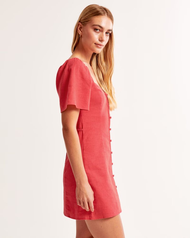 Women's Linen-Blend Button-Through Mini Dress | Women's Dresses & Jumpsuits | Abercrombie.com | Abercrombie & Fitch (US)