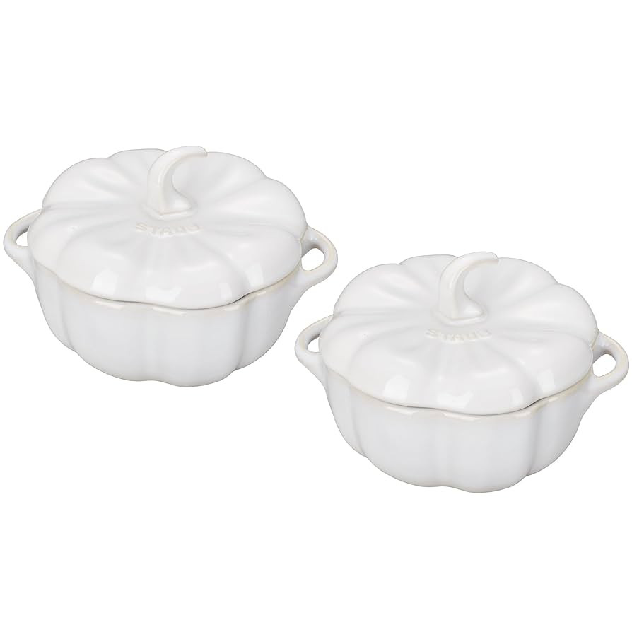 STAUB Ceramic 2-pc Petite Pumpkin Cocotte Set, 0.75-qt/24-oz, Rustic Ivory | Amazon (US)