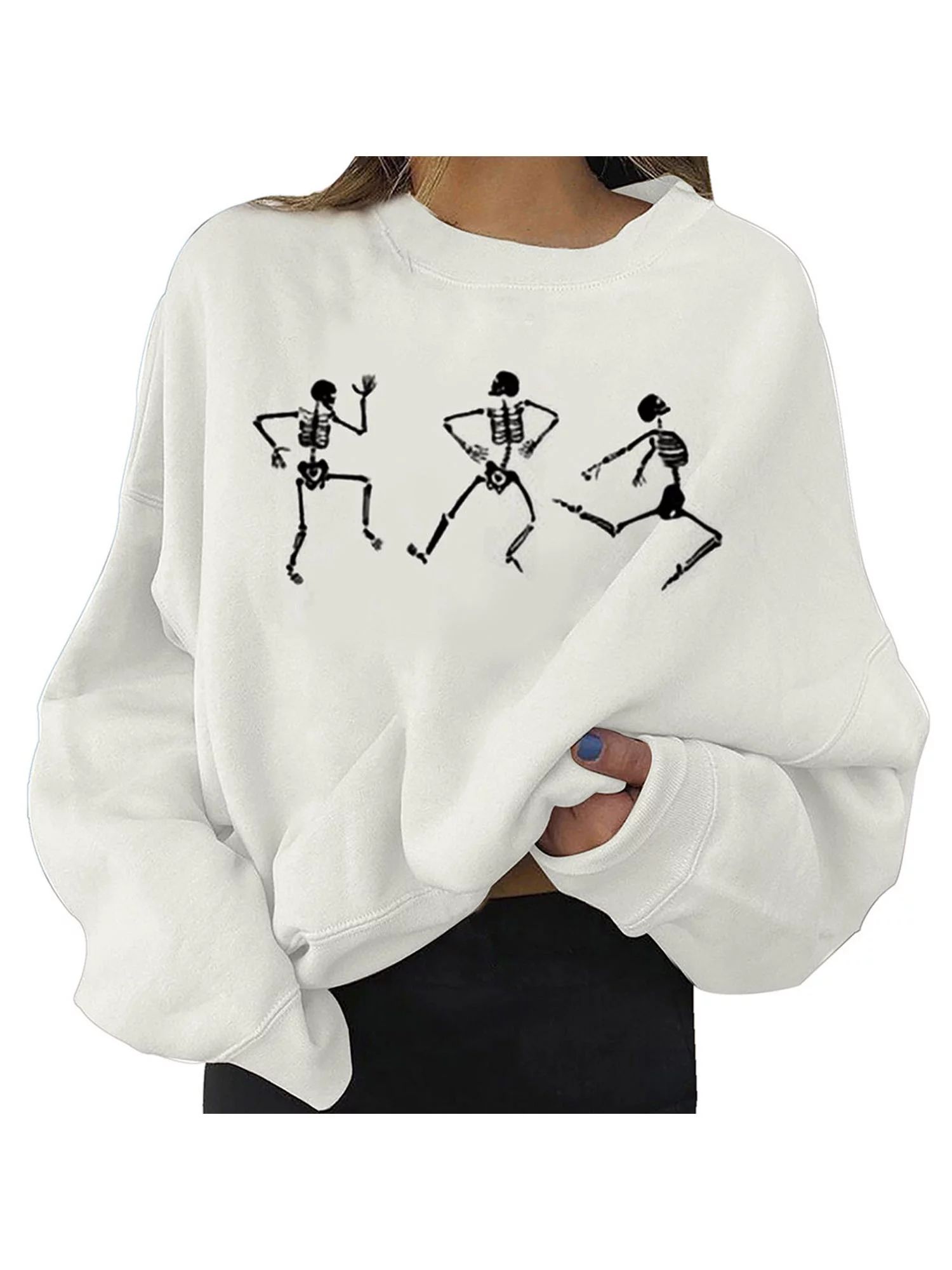 CROWNT Womens Crew Neck Long Sleeve Halloween Skeleton Printed Jumper Casual Sweatshirt Pullover ... | Walmart (US)