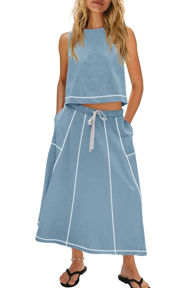 Panadila Womens Two Piece Skirt Set Summer Vacation Outfits Sleeveless Tank Tops Long Skirt Sets ... | Amazon (US)