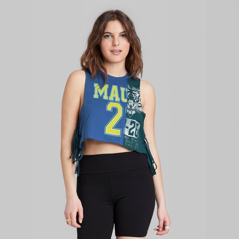 Women's Side-Tie Cropped Muscle Tank Top - Wild Fable™ Blue Colorblock | Target