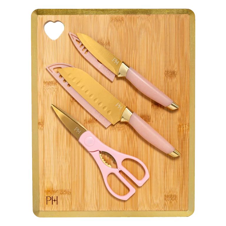 Paris Hilton 6-Piece Stainless Steel Cutlery Set with Bamboo Reversible Cutting Board, Pink - Wal... | Walmart (US)