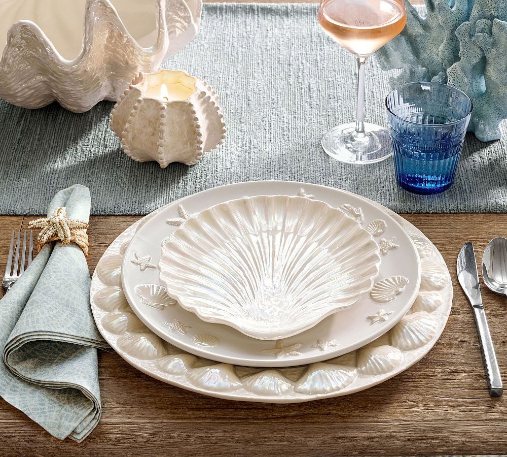 Pearlescent Shell Stoneware Chargers - Set of 4 | Pottery Barn (US)