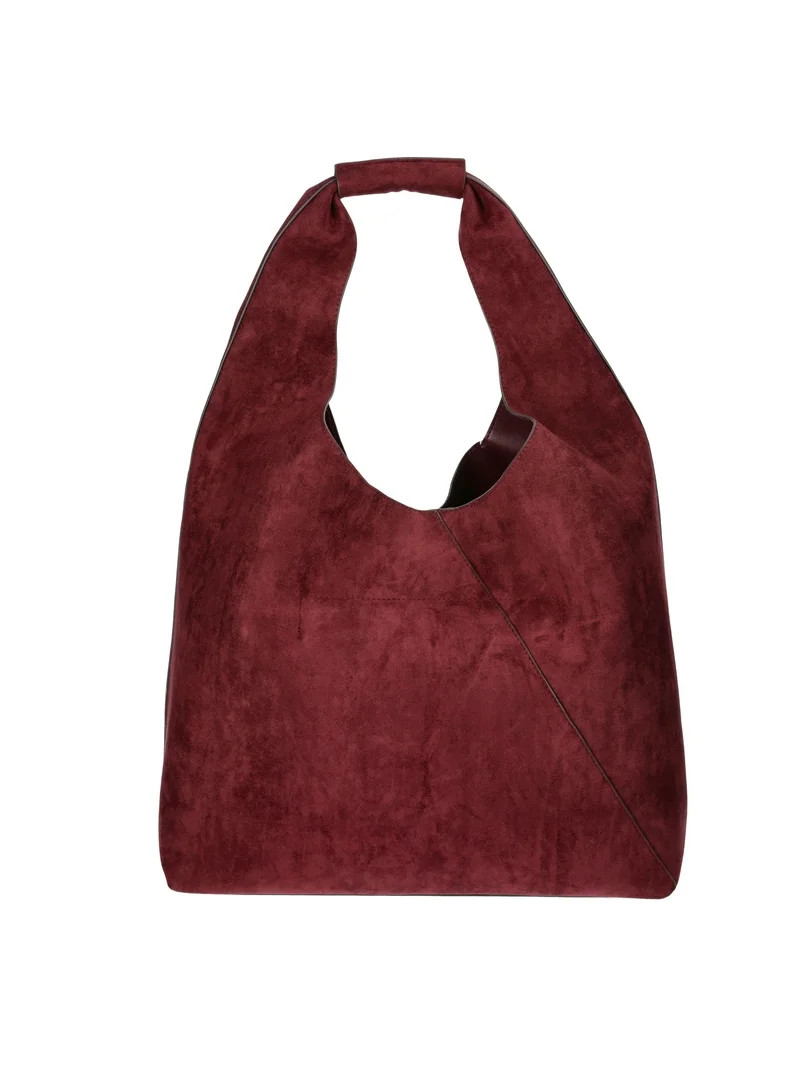 Time and Tru Women's June Soft Faux Suede Hobo Bag, Wine - Walmart.com | Walmart (US)