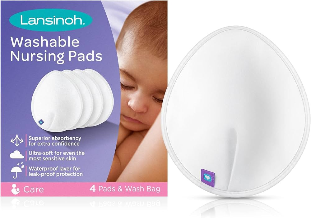 Lansinoh Reusable Nursing Pads for Breastfeeding Mothers, 4 Absorbent Washable Pads, White, Inclu... | Amazon (US)