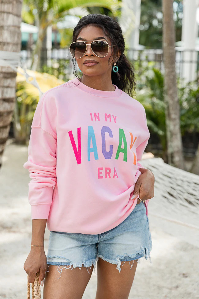 In My Vacay Era Light Pink Oversized Graphic Sweatshirt | Pink Lily