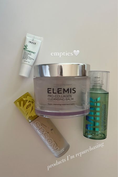 Empties🤍 products so good, I’ve repurchased them multiple times!

Elemis cleansing balm - I use this to remove my makeup! A great first step before washing your face 

Milk Hydro grip primer - a super tacky primer that keeps makeup in place all day!

Kosas Skin Revealing foundation - lightweight but still buildable! I use shade  light neutral (140)

Ormedic lip enhancement complex - super moisturizing and keeps lips hydrated! 

#LTKbeauty