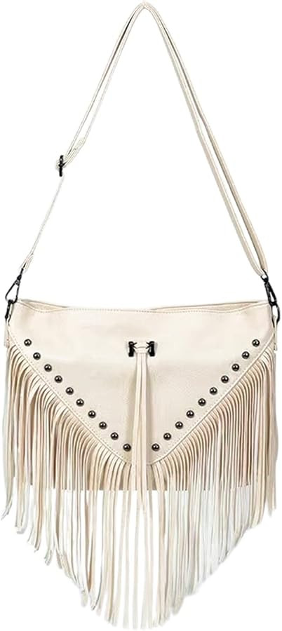 IAMUHI Casual Rivets Fringed Shoulder Handbag for Women,Soft Vegan Leather Hippie Crossbody Purse... | Amazon (US)