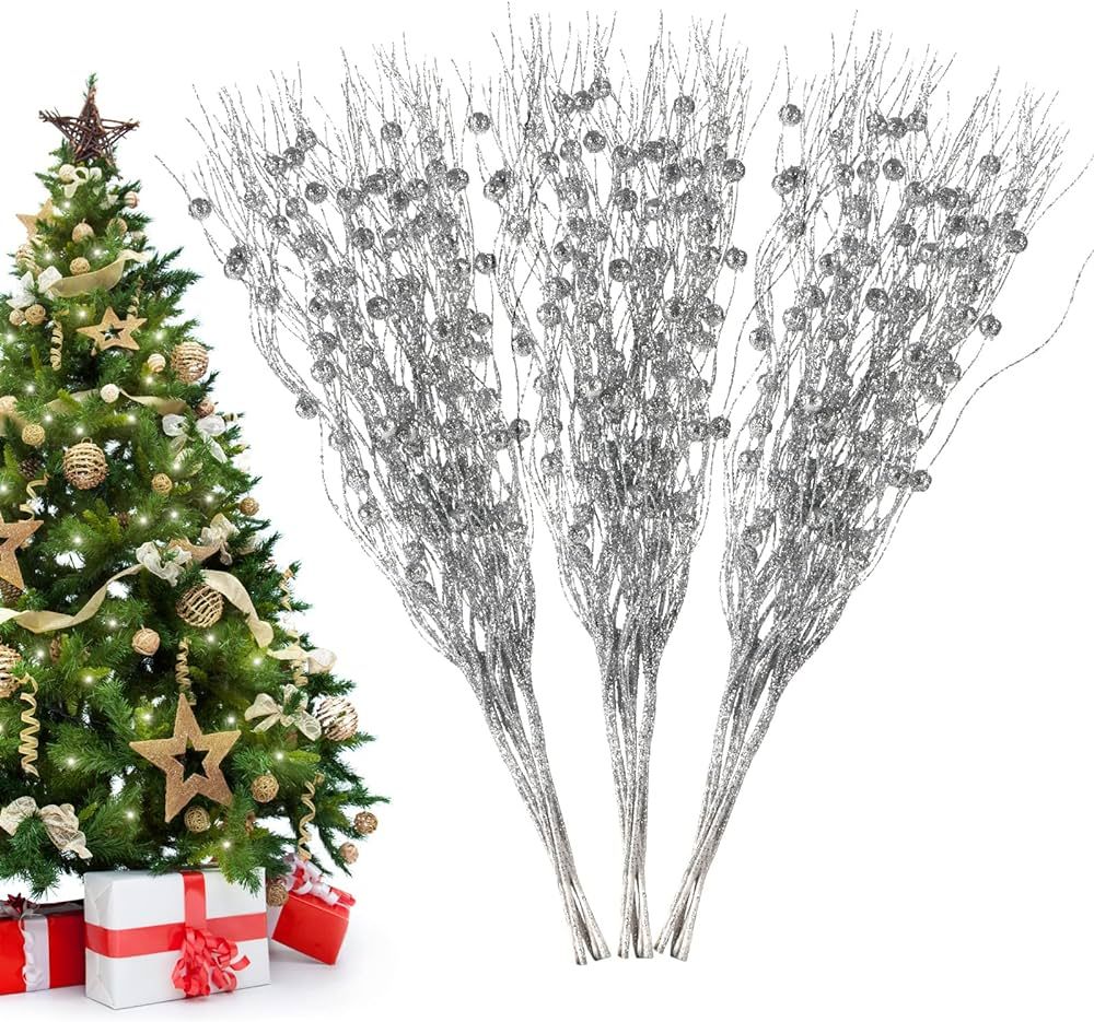 Amazon.com: Losris Christmas Artificial Glitter Berry Stem Decorations Decorative Bead Sticks Xma... | Amazon (US)