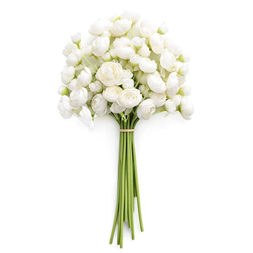 Ling's Moment Ranunculus Artificial Flower, Faux Silk Mini Ranunculus Flowers for DIY Bouquet, Bulk Fake Wedding Filler Flowers for Centerpieces Arrangements Bridal Shower Decorations, Ivory White | Amazon (US)