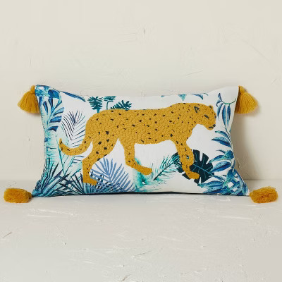 Leopard Embroidered and Printed Lumbar Throw Pillow - Opalhouse™ designed with Jungalow™ | Target