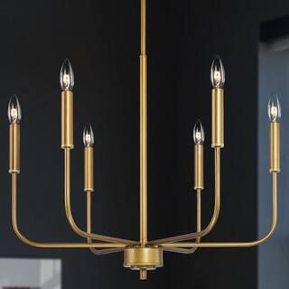 Uolfin Modern Dark Gold Bedroom Chandelier, Dule 6-Light Farmhouse Antique Gold Candlestick Ding ... | The Home Depot