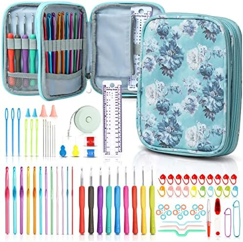 SHAXANO Crochet Hooks Kit with Case, 86 Piece Crochet Hooks Set, with 9 Rubber Ergonomic Hook and 12 | Amazon (US)