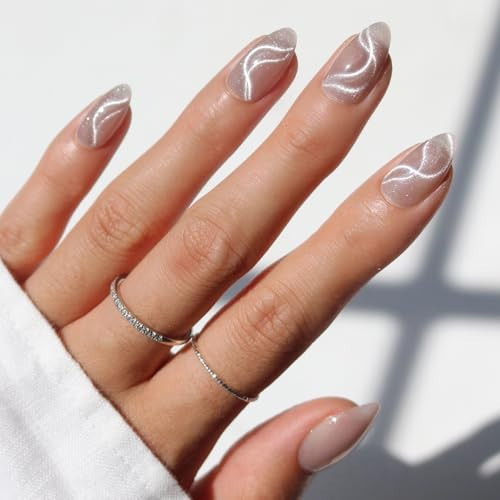 Glamnetic x GLAMZILLA Press On Nails - WOO-MAN! | Gray Short Almond Fake Nails with Velvet Cat Eye, Salon Quality, Everyday | 15 Sizes - 30 Nail Kit with Glue | Amazon (US)